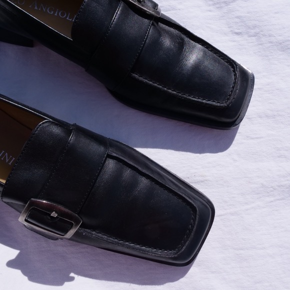 Y2k Enzo Angiolini black leather square toe loafers with buckle - Picture 7 of 8